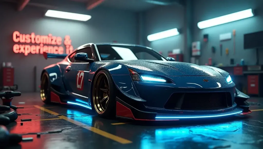 Flux Dev A hyperrealistic sports car in a hightech garage midc 2 1 1